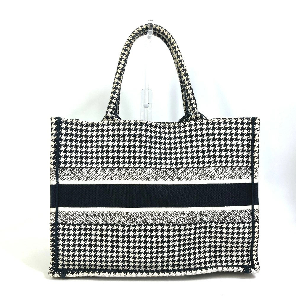Dior Black Houndstooth Book Canvas  Tote Bag Christian Shoulder Black